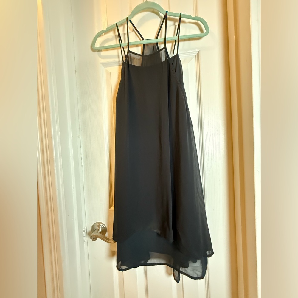 Goblincore Maeve Anthropologie Blk Semi Sheer Event Dress Spaghetti Straps Lined